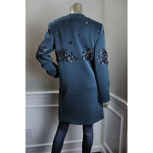 NWT ZAC POSEN Teal Sark Blue Beaded Sequin Rhinestone Jacket Coat 12